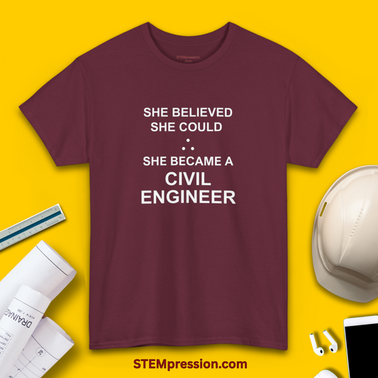 She Became a Civil Engineer - (Unisex-Fit) Cotton Tee