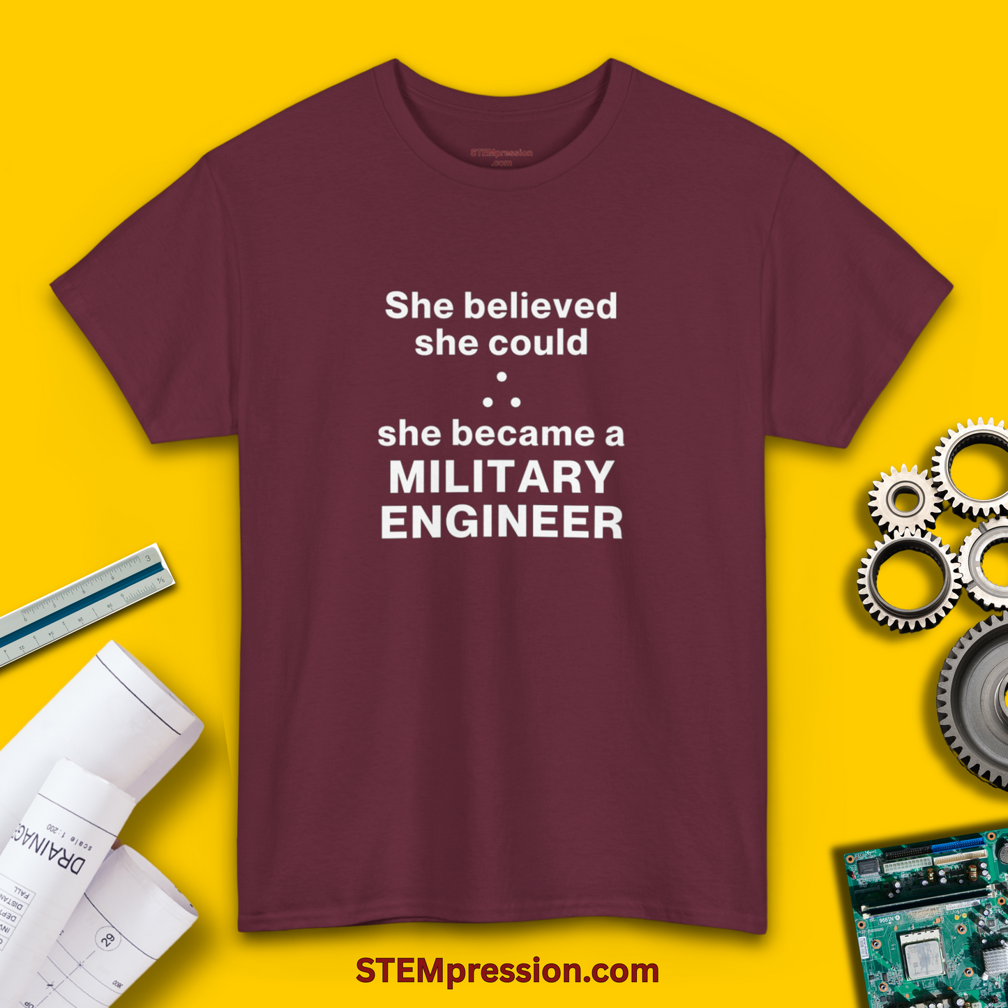 She Became a Military Engineer - (Unisex-Fit) Cotton Tee