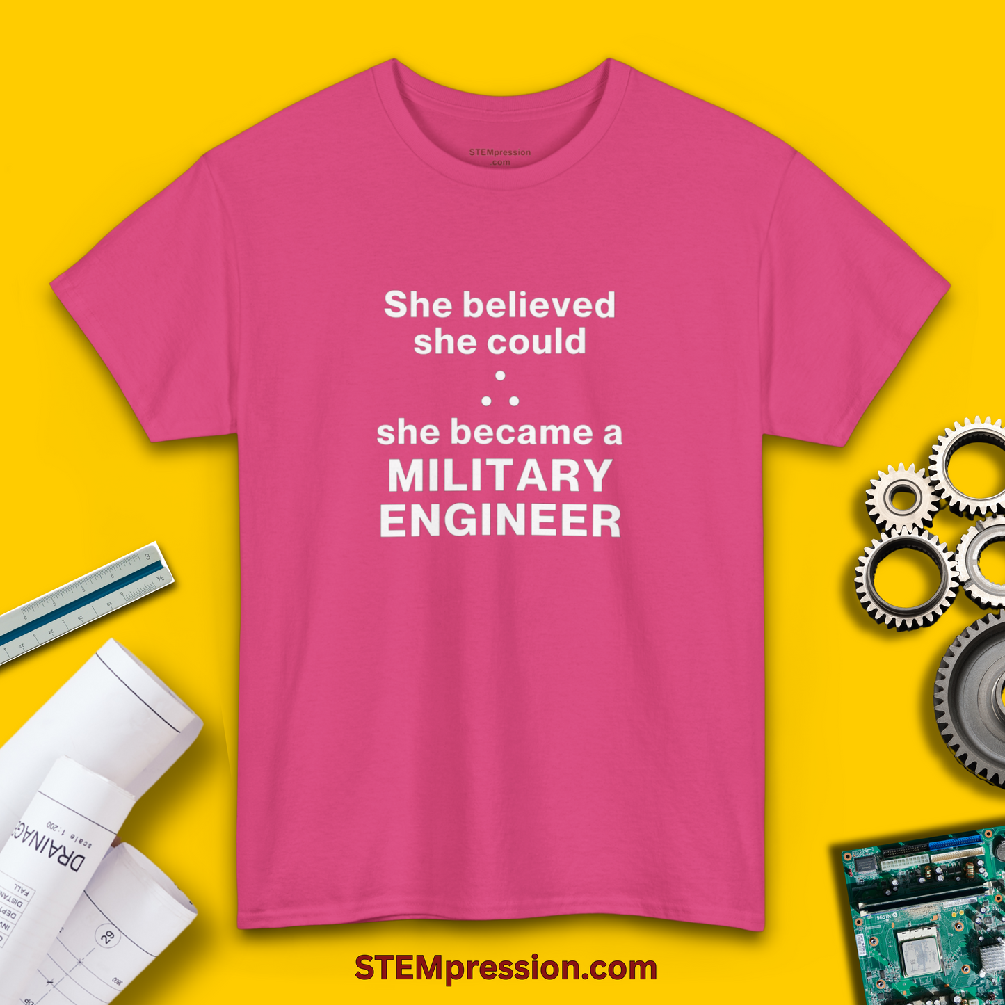She Became a Military Engineer - (Unisex-Fit) Cotton Tee