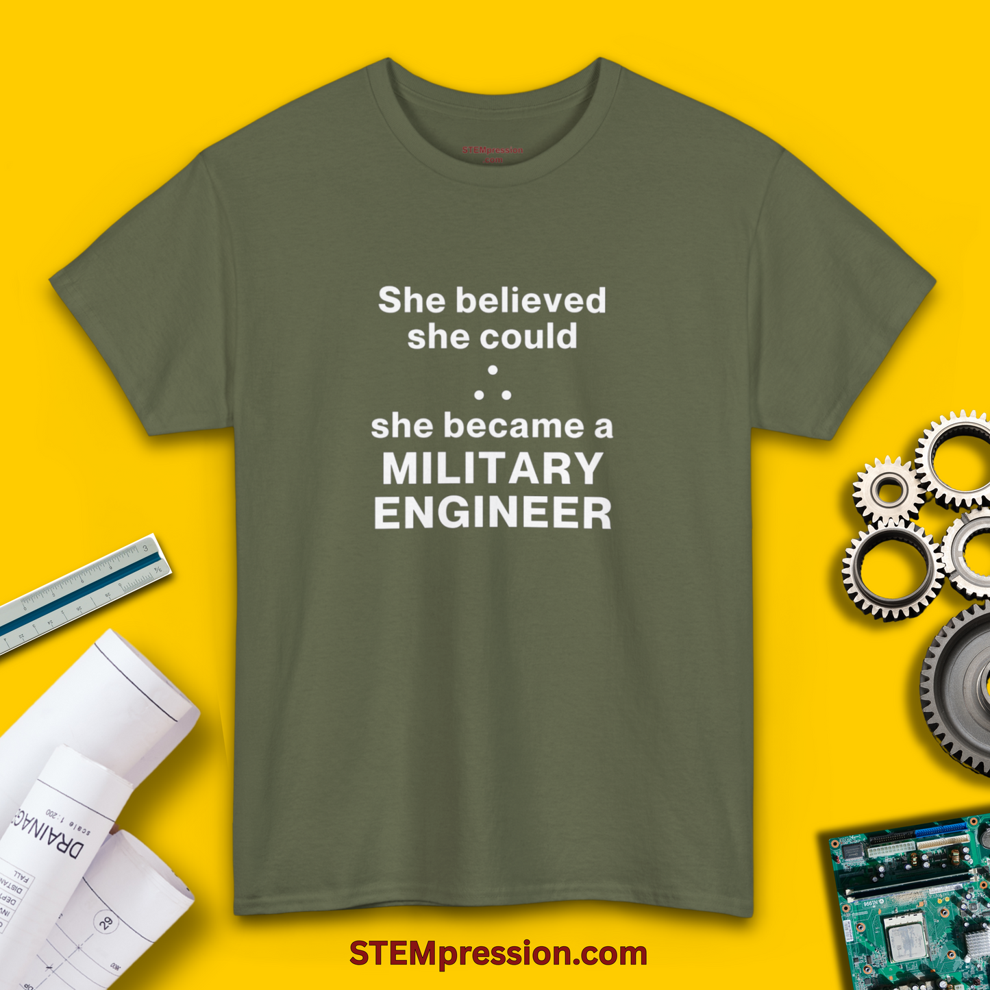 She Became a Military Engineer - (Unisex-Fit) Cotton Tee