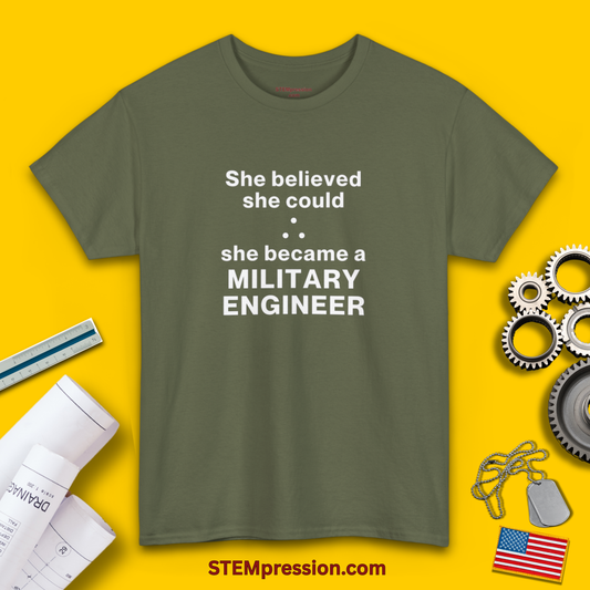She Became a Military Engineer - (Unisex-Fit) Cotton Tee