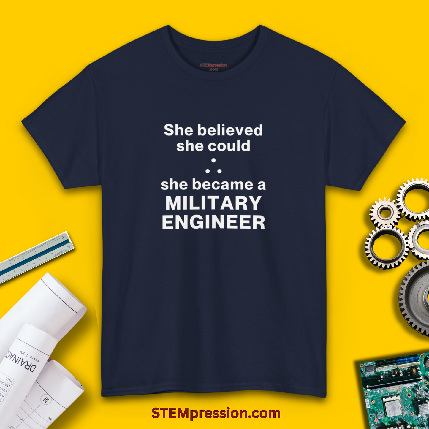 She Became a Military Engineer - (Unisex-Fit) Cotton Tee