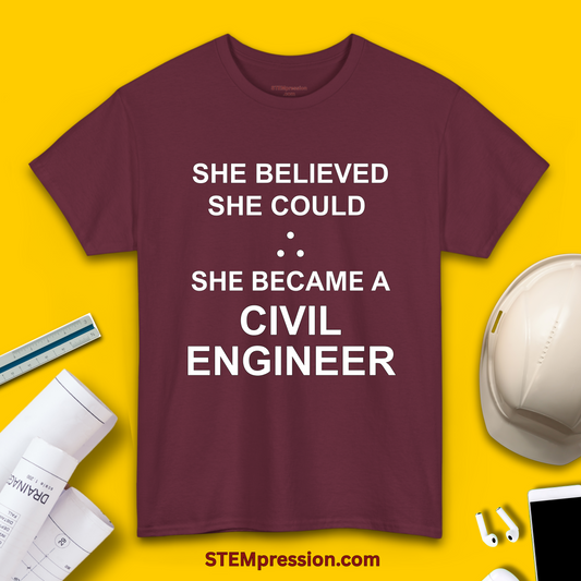 She Became a Civil Engineer - (Unisex-Fit) Cotton Tee