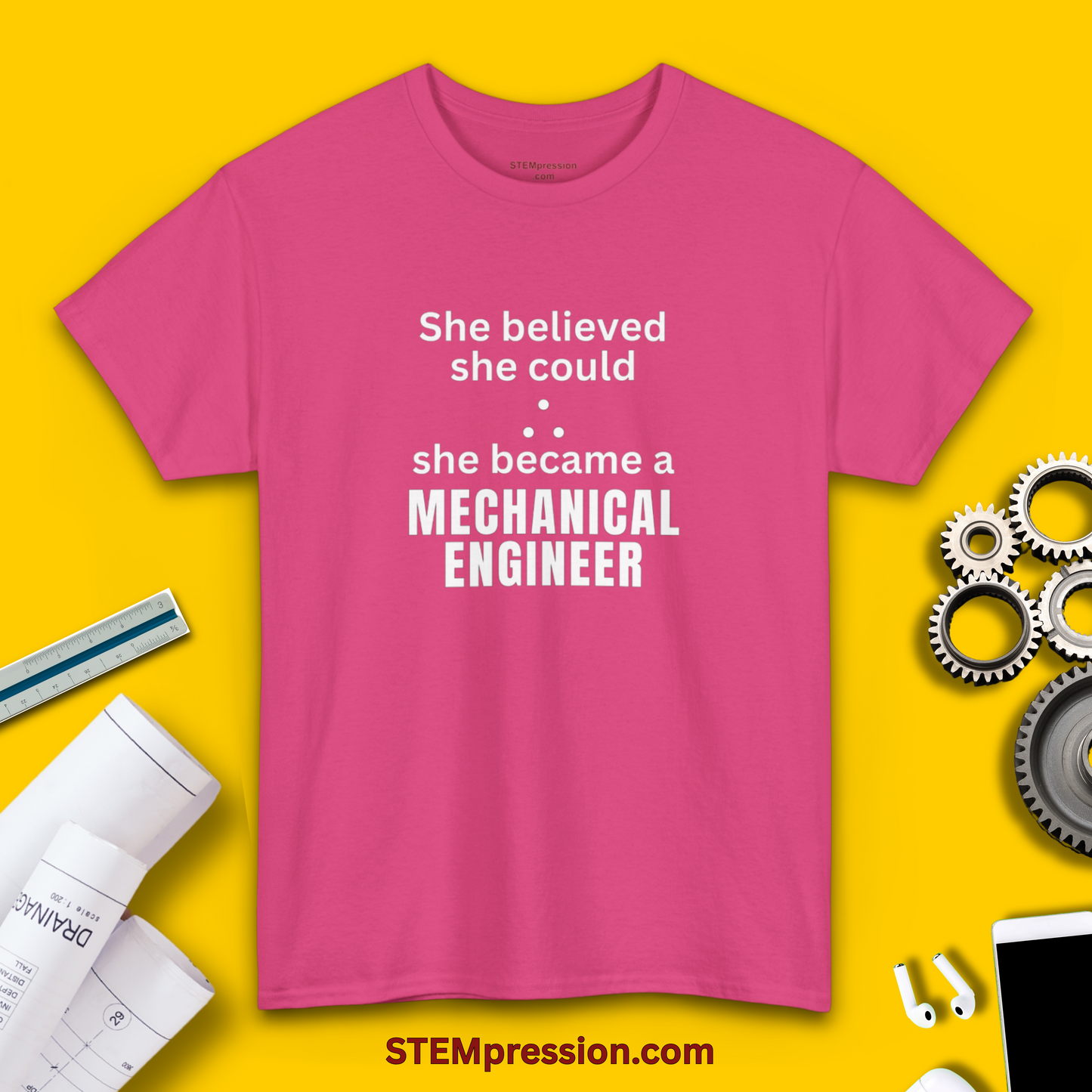 She Became a Mechanical Engineer - (Unisex-Fit) Cotton Tee