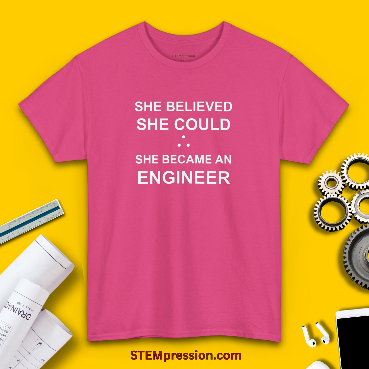 She Became an Engineer - (Unisex-Fit) Cotton Tee