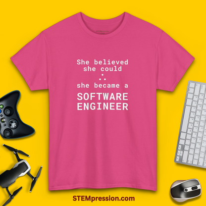She Became a Software Engineer - (Unisex-Fit) Cotton Tee