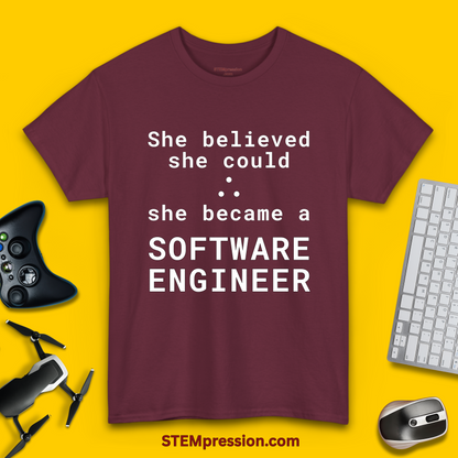 She Became a Software Engineer - (Unisex-Fit) Cotton Tee